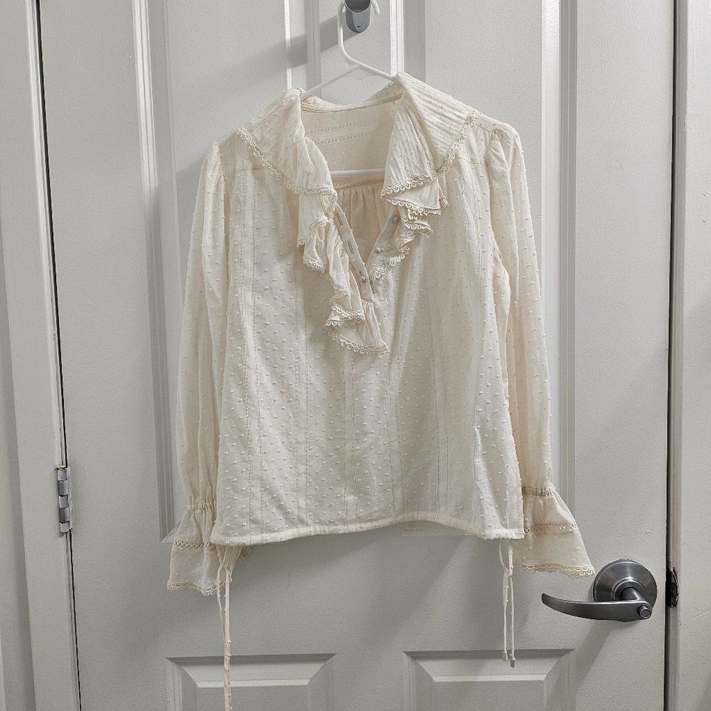 Time Cotton Gauze Ruffle Blouse Size S